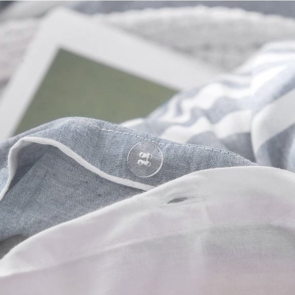 SEESUCKER DUVET COVER SET w/ 2 SHAMS - 100% COTTON (Stripes Grey/White -… - Picture 5 of 11